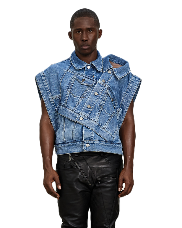 Blue denim sleeveless clearance jacket